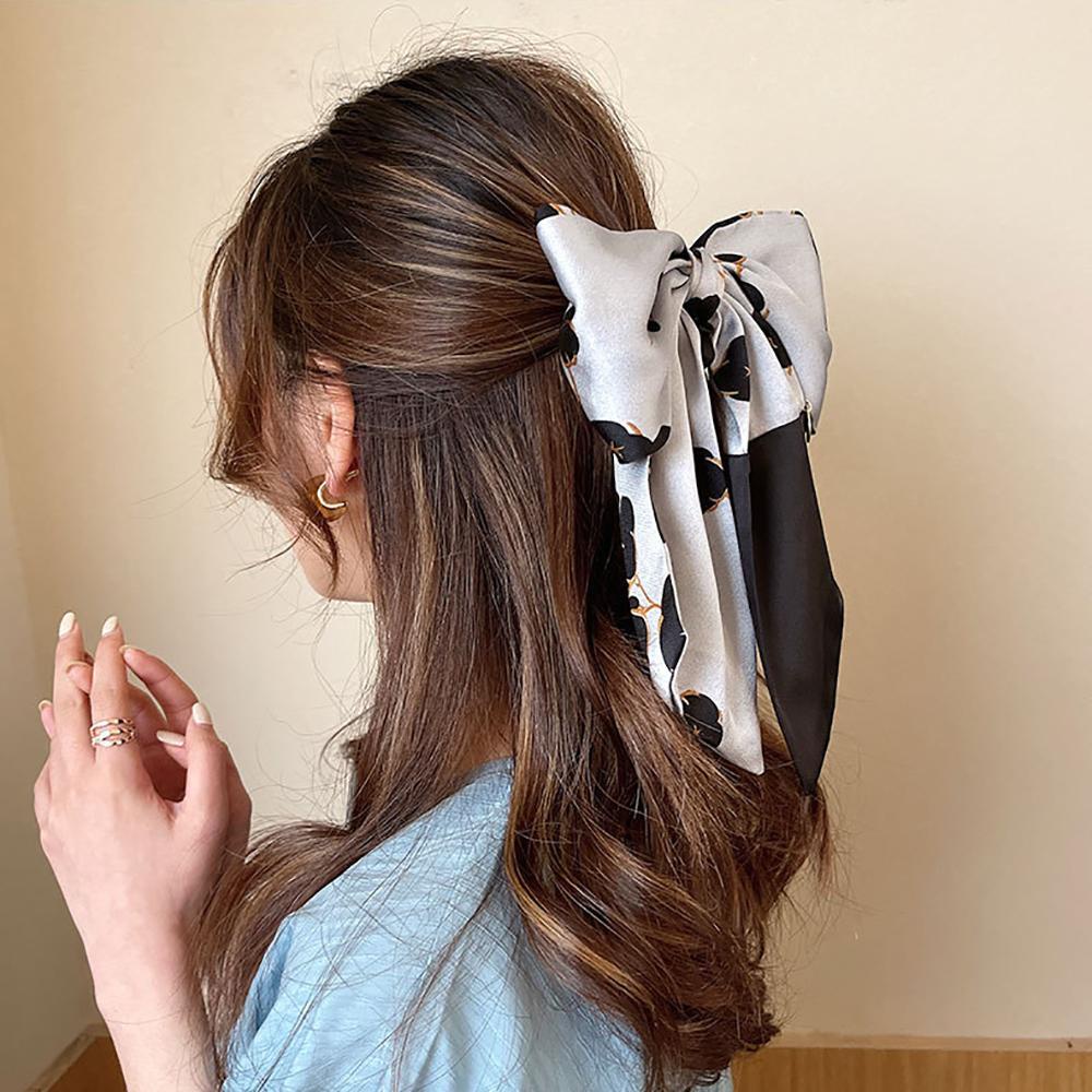 Dây Buộc Tóc Vải Satin In Họa Tiết Hoa Phong Cách Retro Hàn Quốc
