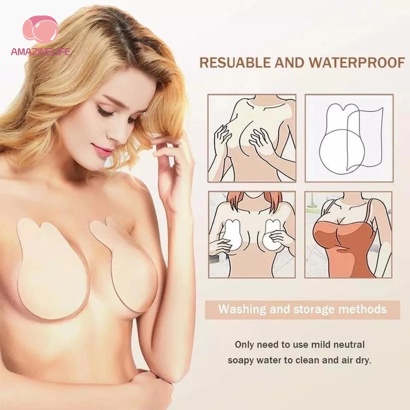 1 Cặp Miếng Dán Nâng Ngực / Nâng Ngực Bằng Silicone Vô Hình Tái Sử Dụng Tiện Lợi