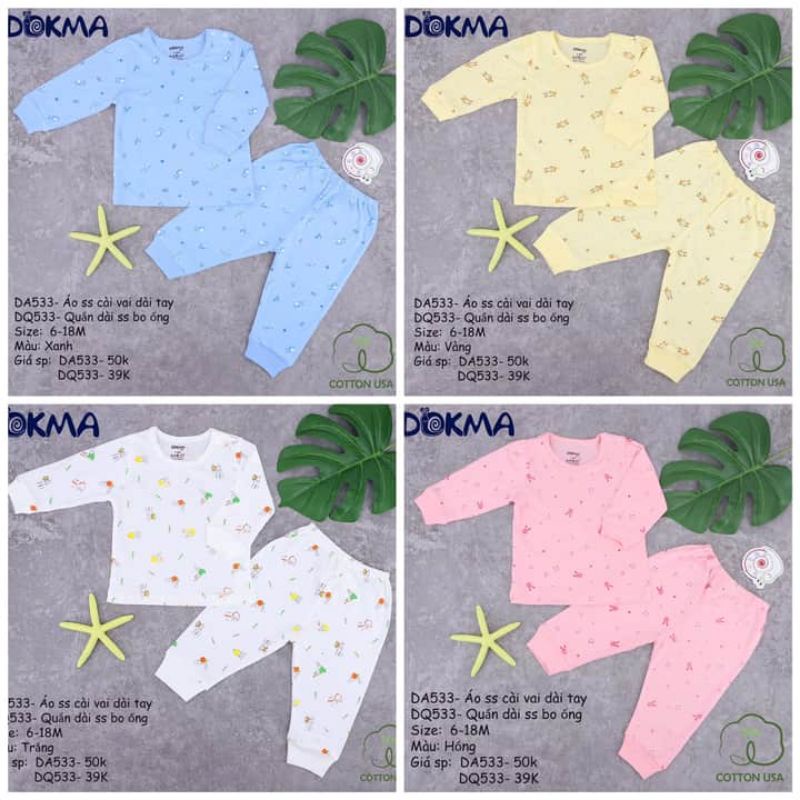 SALE HOT DOKMA DA533 - DQ533 BỘ DÀI TAY CÀI VAI CHẤT COTTON ORGANIC (SIZE 6-18M)