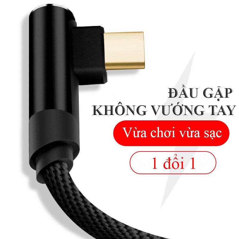 [HÀNG CHÍNH HÃNG 1 ĐỔI 1] Cáp sạc 2 đầu gập hình chữ L 90 độ sạc nhanh + truyền dữ liệu chịu lực tốt bền bỉ  chống thắt