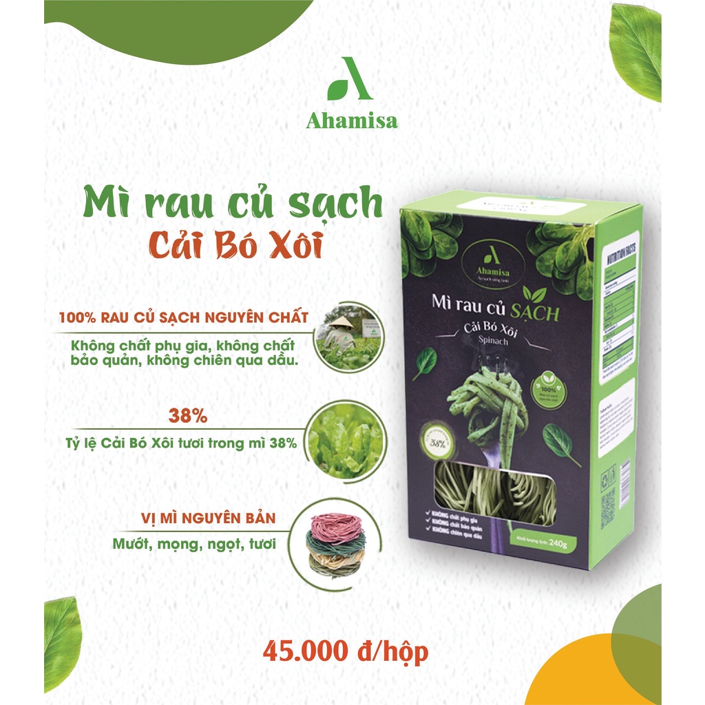 [Siêu Sale] Mì Rau Củ Sạch Cải Bó Xôi 240g Ahamisa