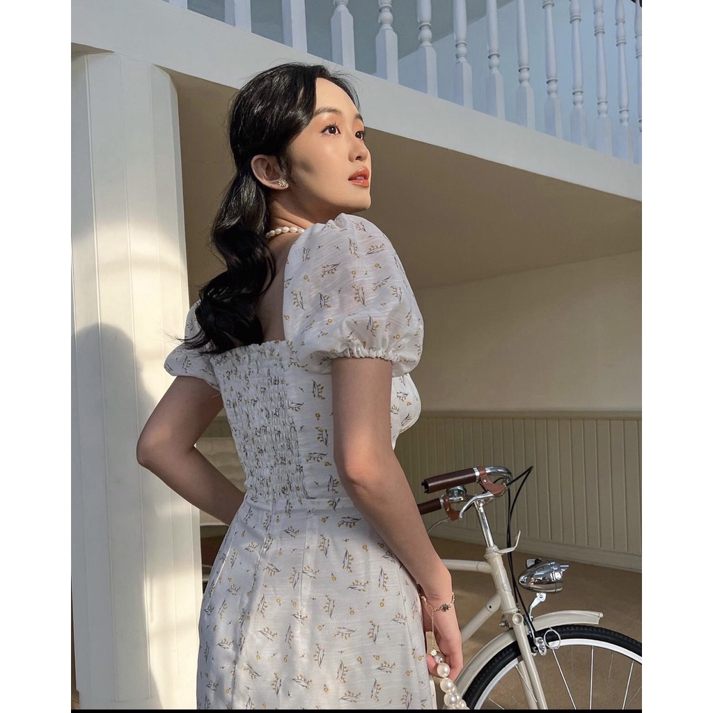 ĐẦM MAXI HOA TRẮNG RÚT NGỰC EN FUEGO