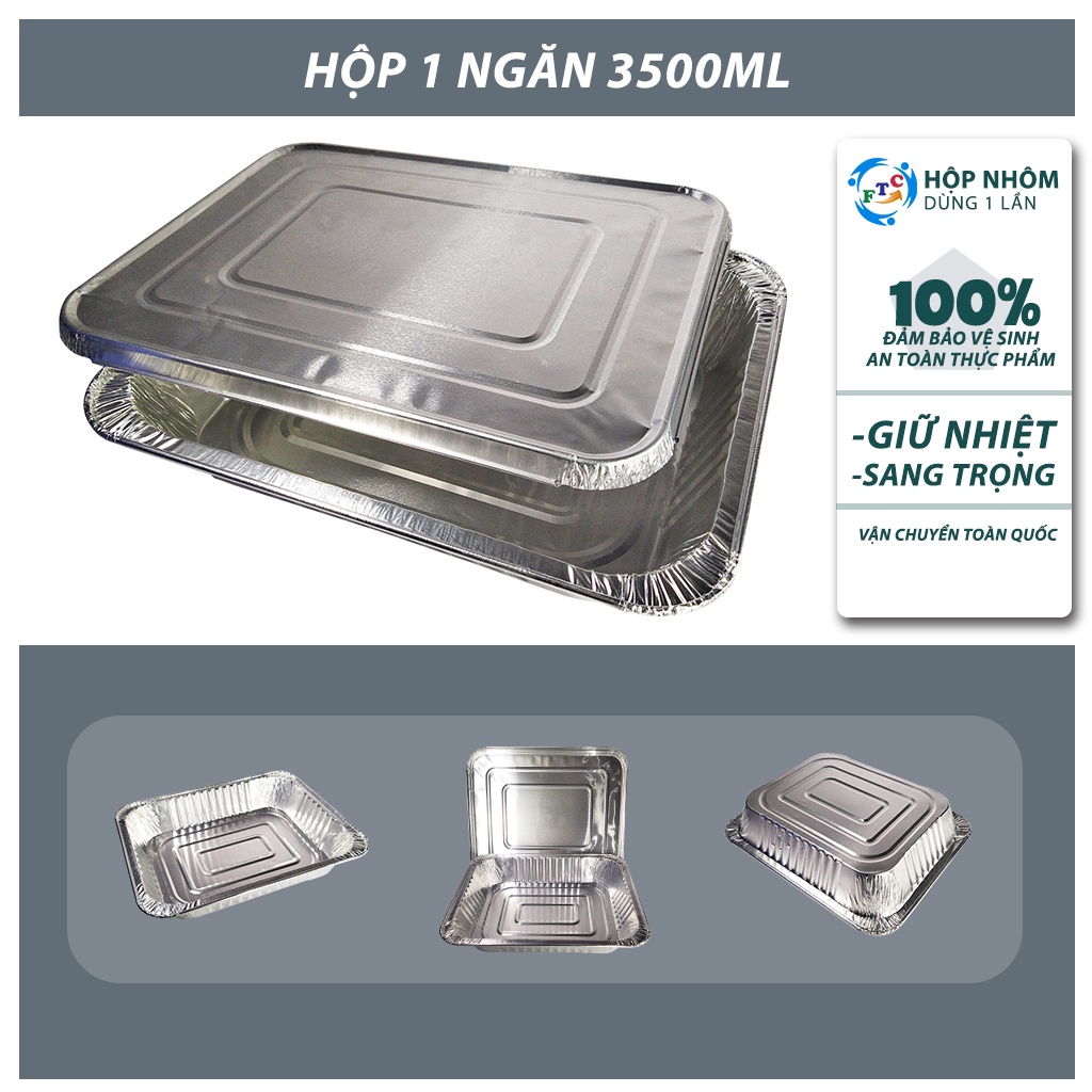 Hộp nhôm 1 ngăn cớ lớn 3500 ml  đựng thực phẩm dùng 1 lần, VSAT TP