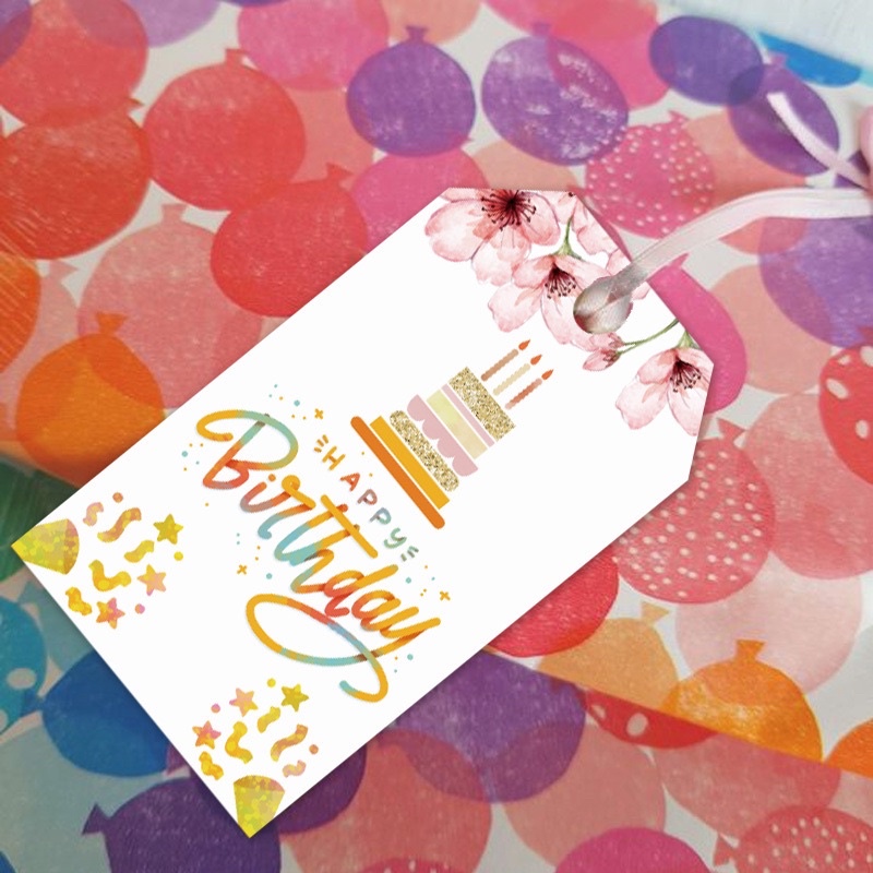 set 10 tag treo Happy Birthday size 4 x 7 cm kèm dây