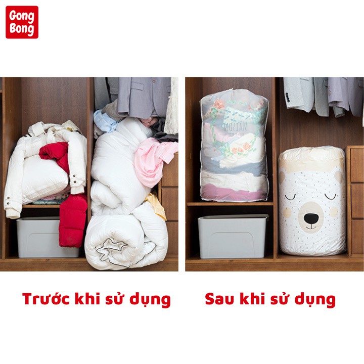 Túi đựng chăn màn quần áo 135l chống thấm nước hình thú cute có dây rút túm miệng cất trữ đồ tiện lợi