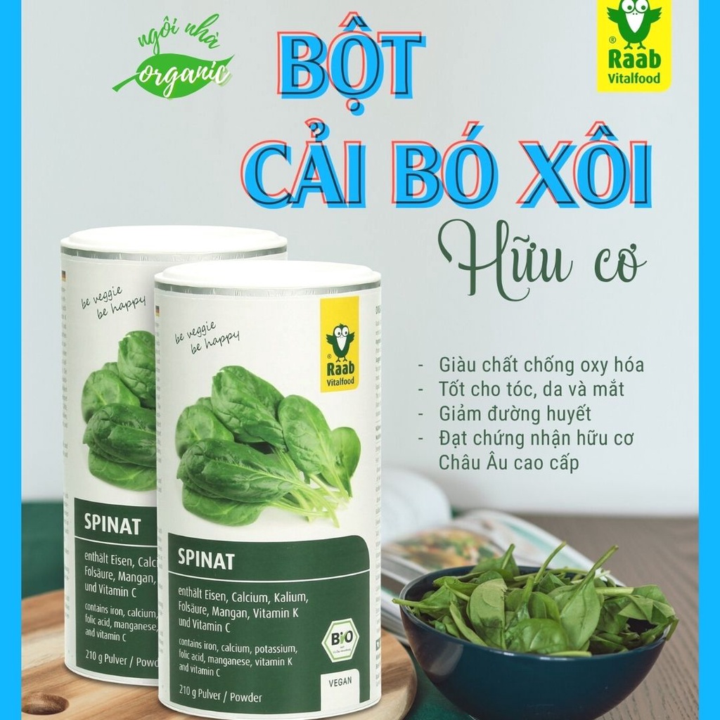 Bột cải bó xôi hữu cơ 210g Raab