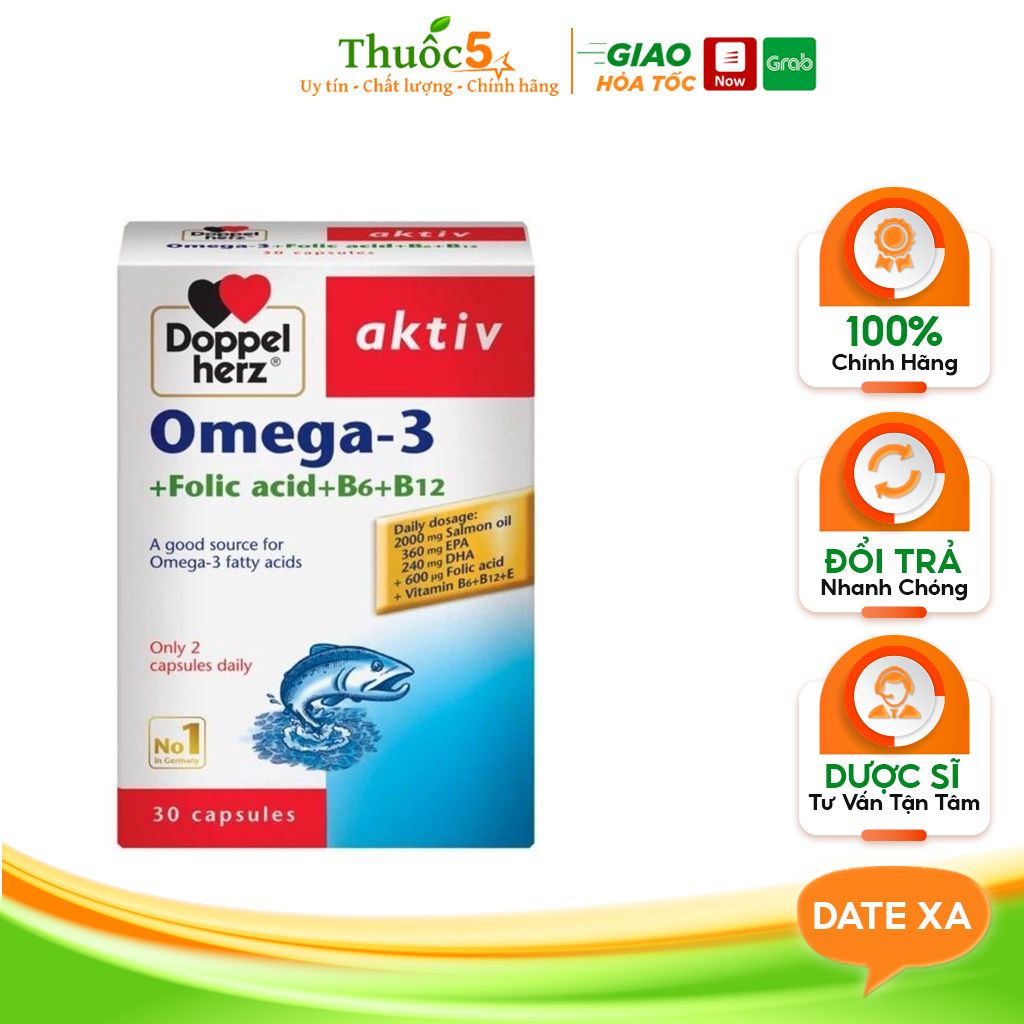 Dầu Cá Doppel Herz Aktiv Omega-3 + Folic Acid + B6 + B12 tăng cường thị lực mắt