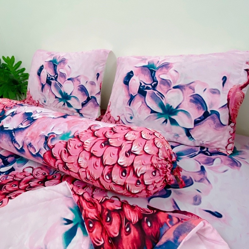 Bộ ga và vỏ gối thun Hàn mẫu con công