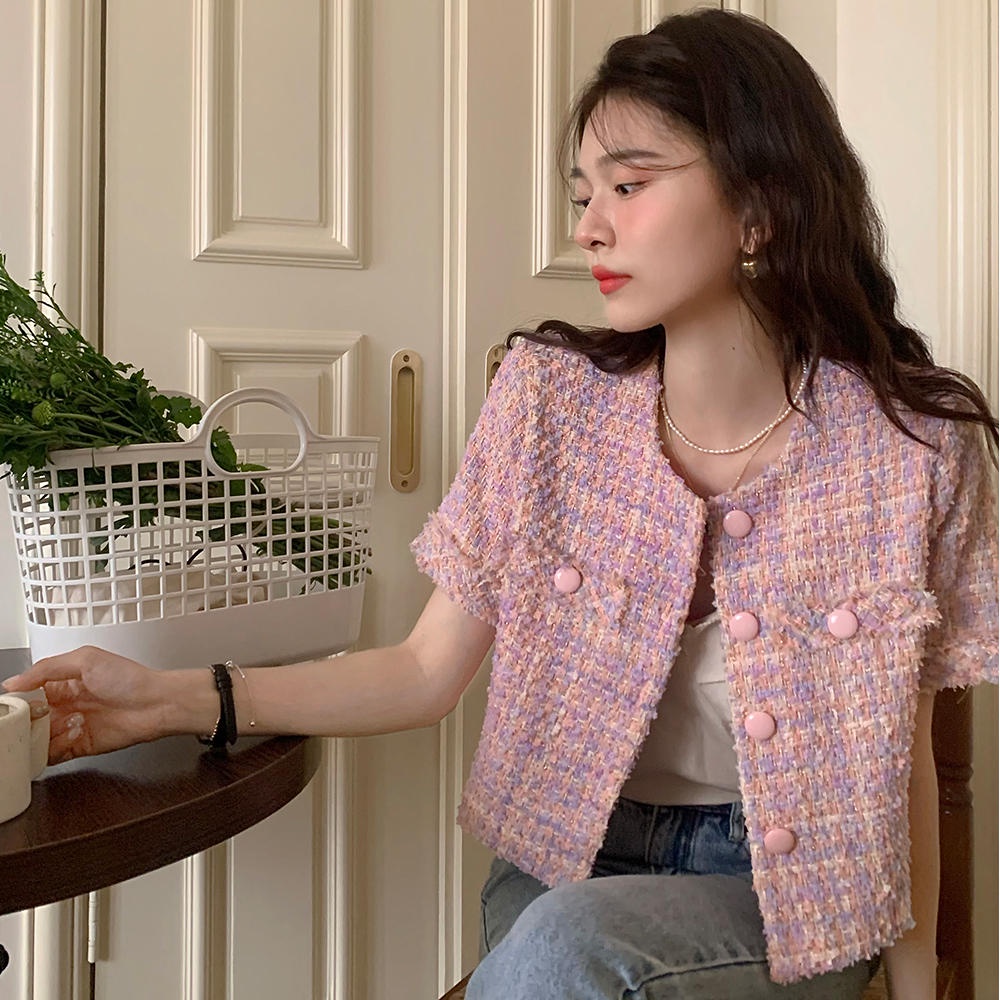 Áo Khoác Vải Tweed Ngắn Tay Thời Trang Retro Thanh Lịch 50773
