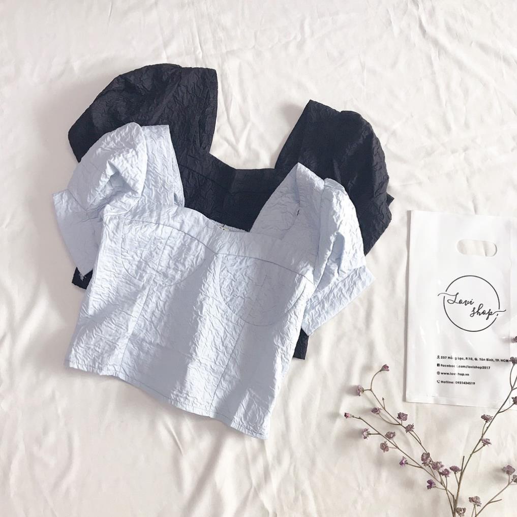 ◈▽☊Áo xốp chun croptop cổ vuông thun sau Lovi ! | BigBuy360 - bigbuy360.vn