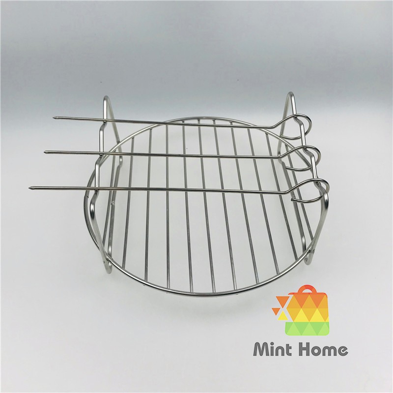 Vỉ nướng inox 2 tầng có kèm xiên nướng thịt - hàng tách lẻ từ bộ phụ kiện nồi chiên không dầu ko