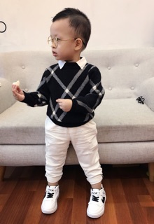 Áo len cổ sơ mi cao cấp bé trai