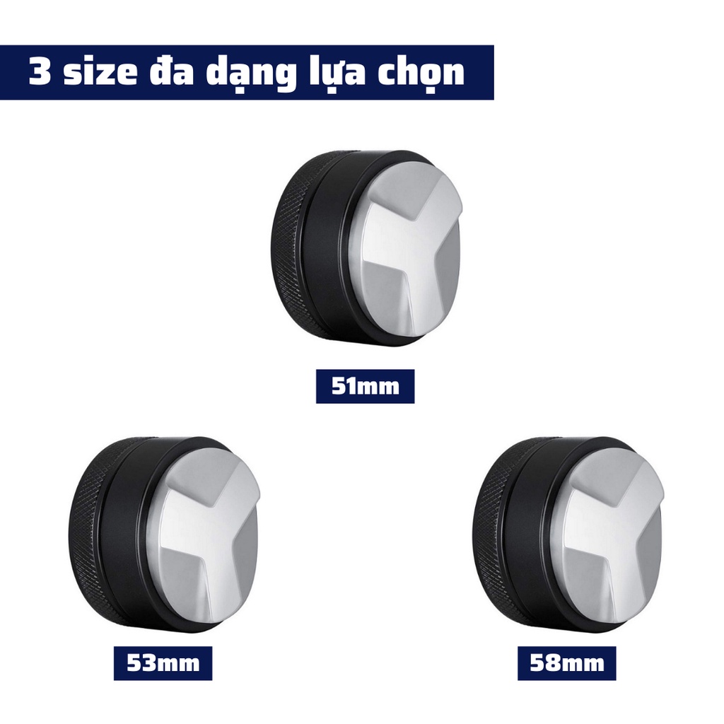 Tamper OCD tay nén 58mm dụng cụ nén cà phê 3 lưỡi pha Espresso cafe Arabica Inox cao cấp đường kính 51-53-58mm