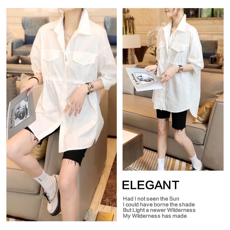Đầm Sơ Mi Cổ Đứng Lưng Cao Dáng Rộng Cỡ Lớn Thời Trang Công Sở Cho Nữ