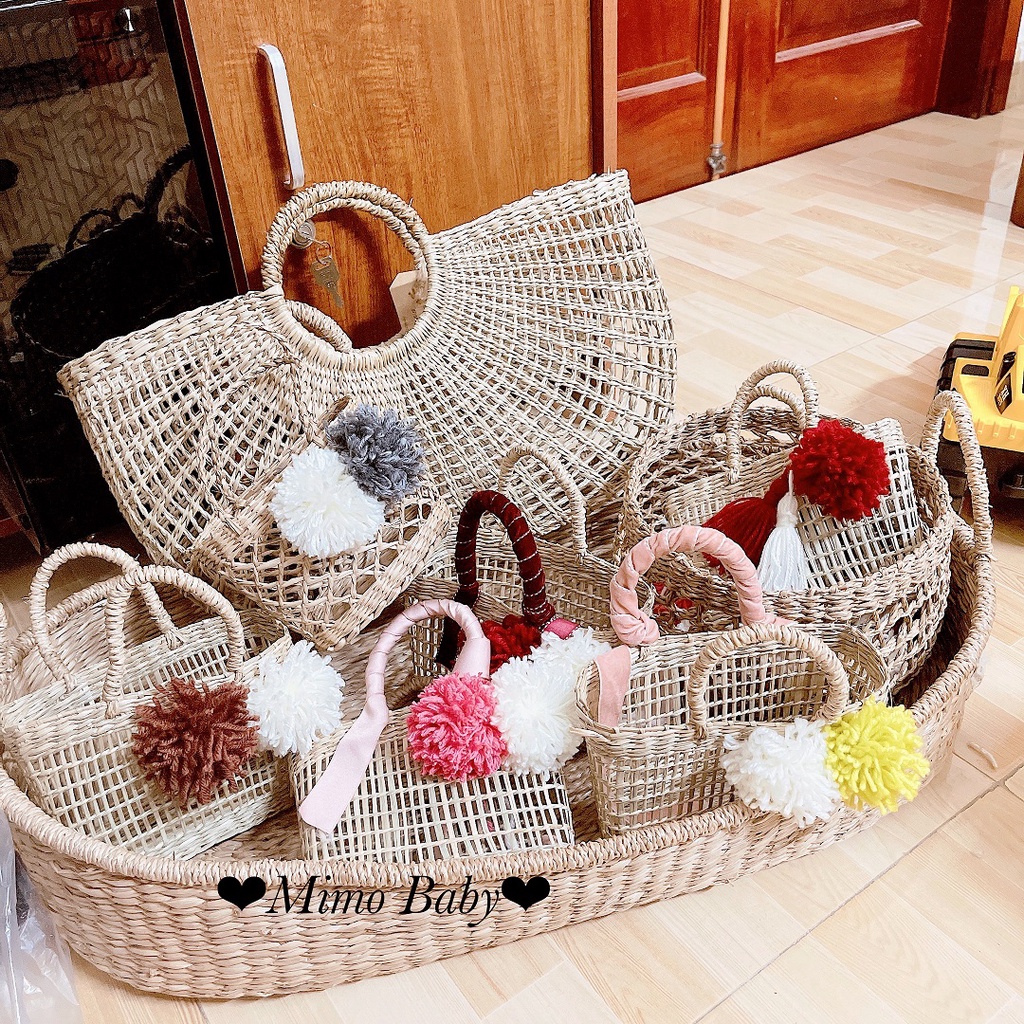Túi cói đính bông siêu xinh cho bé TC05 Mimo Baby