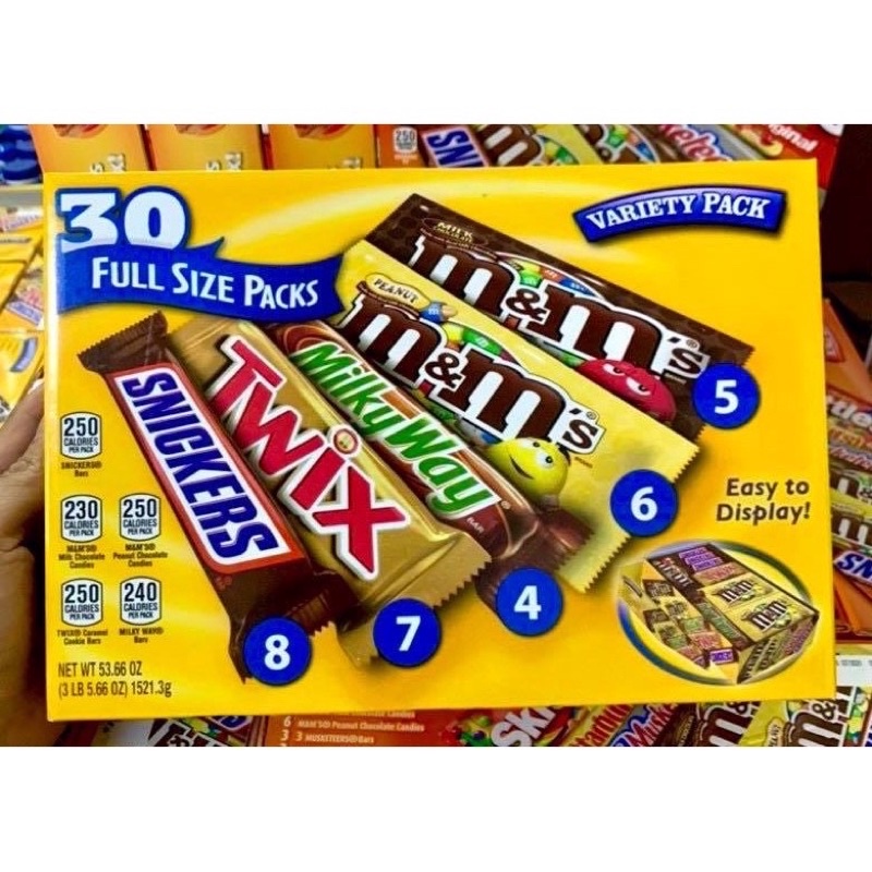 [HÀNG MỸ] Kẹo socola M&amp;M hộp 30 Packs full size (05 loại) - M&amp;M MARS CHOCOLATE VARIETY PACK