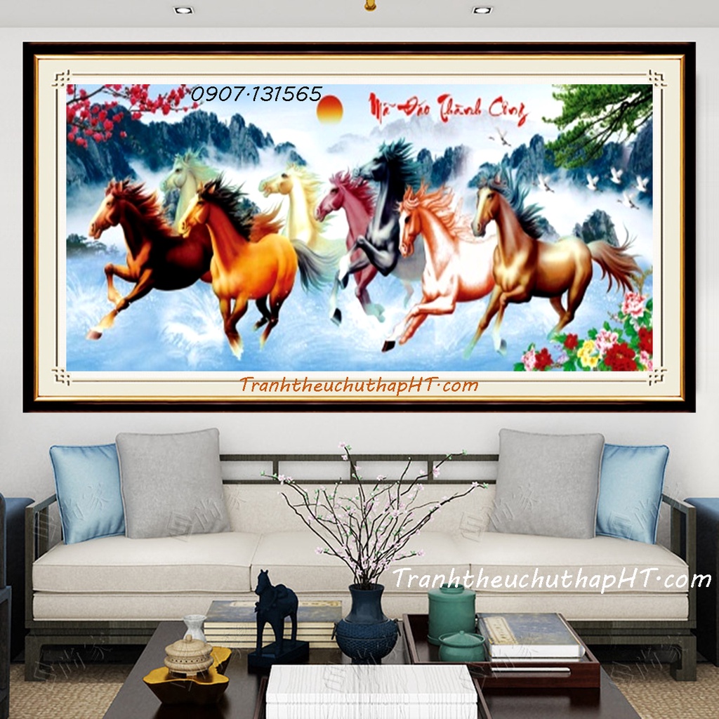 Tranh đính đá - Tranh thêu chữ thập Mã đáo thành công LV3151, LV201 - Chưa đính