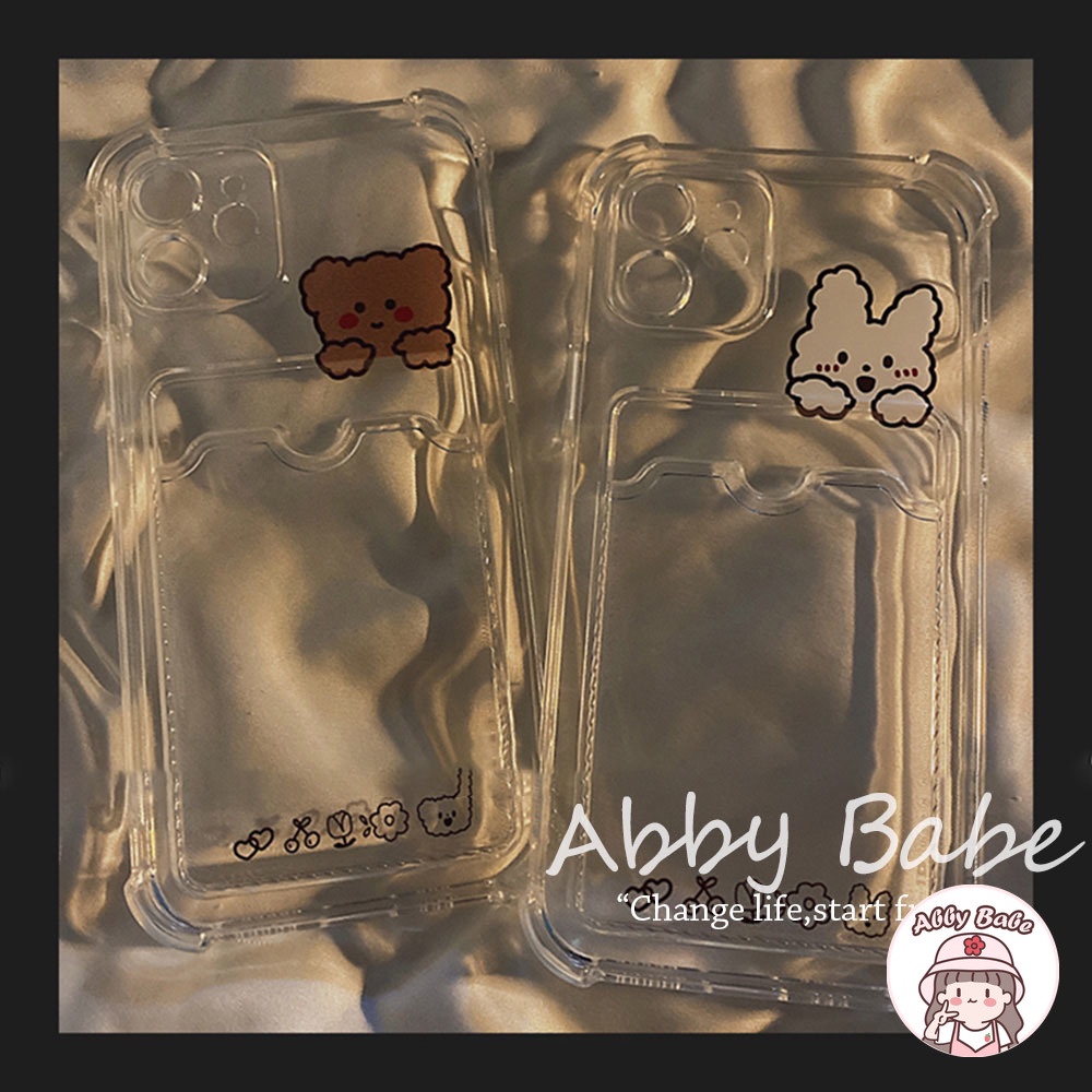 Ốp Điện Thoại TPU Dẻo Trong Suốt Kèm Ngăn Đựng Thẻ In Hình Gấu Nâu Cho IP 13 12 11 Pro Max X XS XR 8 7 Plus