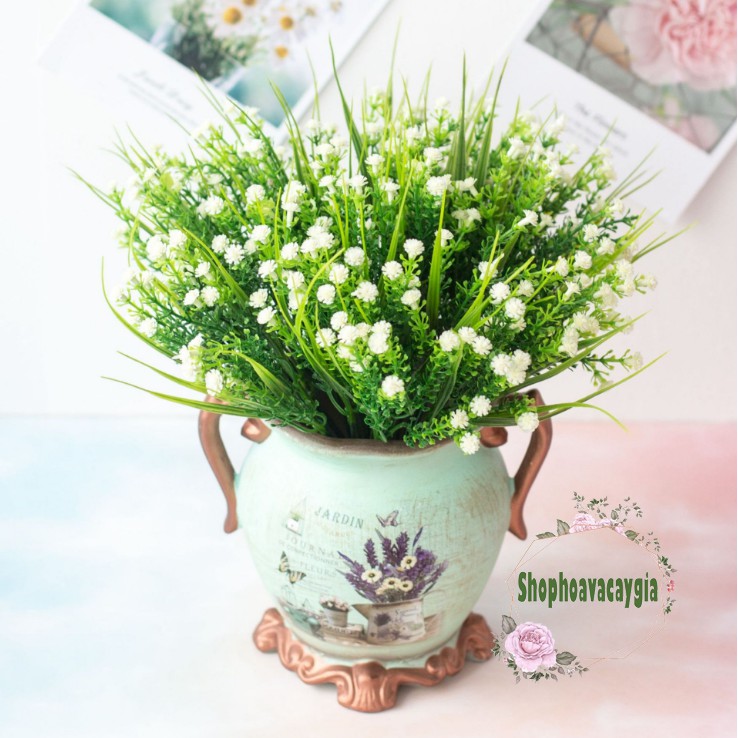 Hoa giả - Chùm hoa baby nhựa dài 33cm siêu dễ thương trang trí cắm điểm