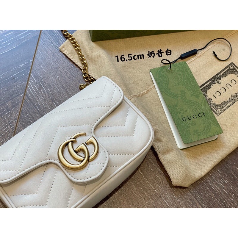 Túi đeo chéo Gucci GC màu trắng size mini siêu xinh dây xích dày dặn da mềm cao cấp
