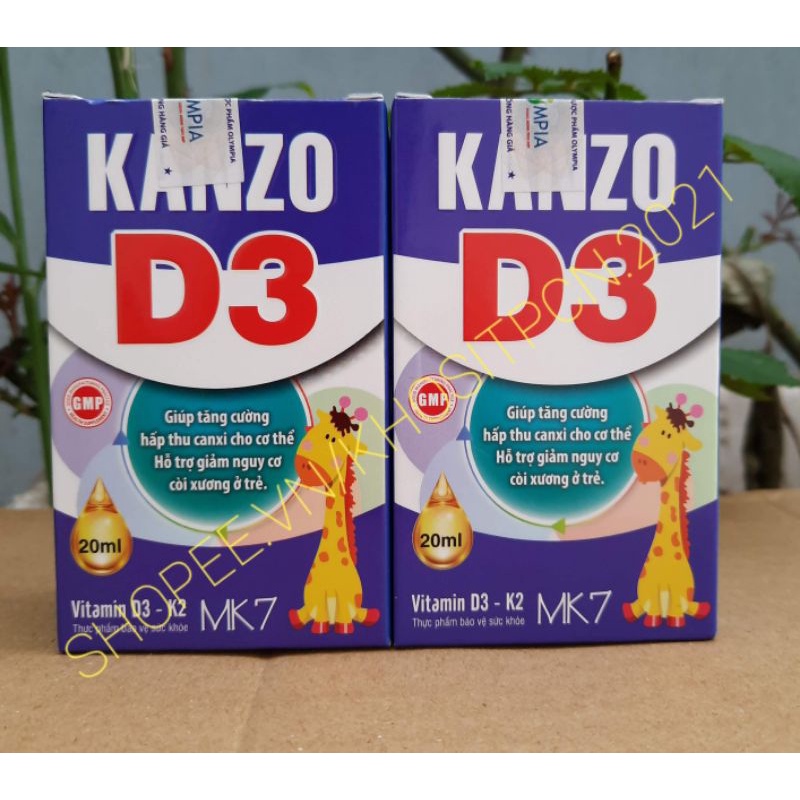 Canxi D3 dành cho trẻ từ 0 tháng tuổi - hàm lượng cao 100.000IU - Vitamin D3 K2 MK7 nhỏ giọt - KANZO D3 - Chai 20ml