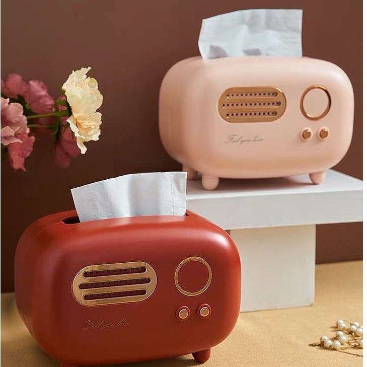 Hộp đựng giấy ăn để bàn hình radio trang trí Tết 2022 cao cấp phong cách vintage - Radio Tissue Box