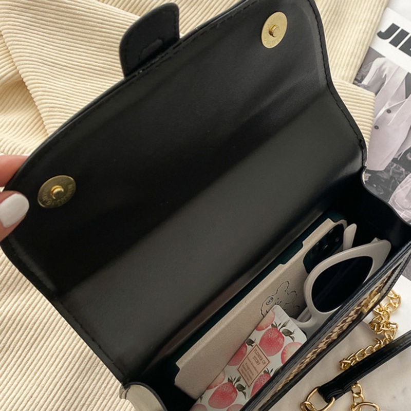 Túi đeo vai IELGY kiểu vuông nhỏ đơn giản in kẻ sọc trang trí đai phối xích phong cách Hàn Quốc