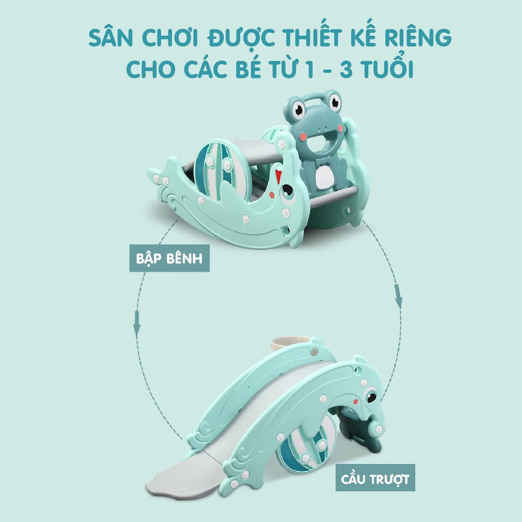 Cầu trrượt bập bênh mini cá heo Holla 3in1 cho bé từ 1-8 tuổi