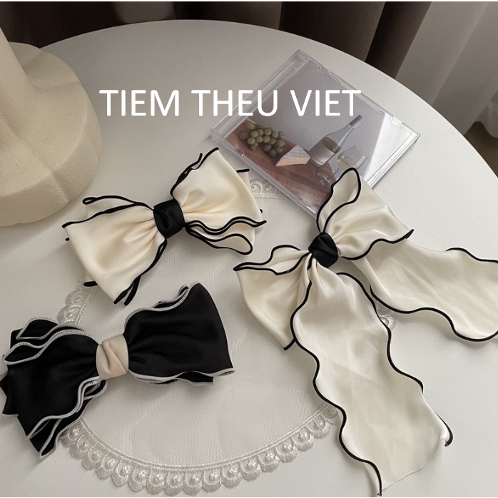Kẹp Tóc Viền Sóng Tiệm Thêu Việt Chất Liệu Lụa