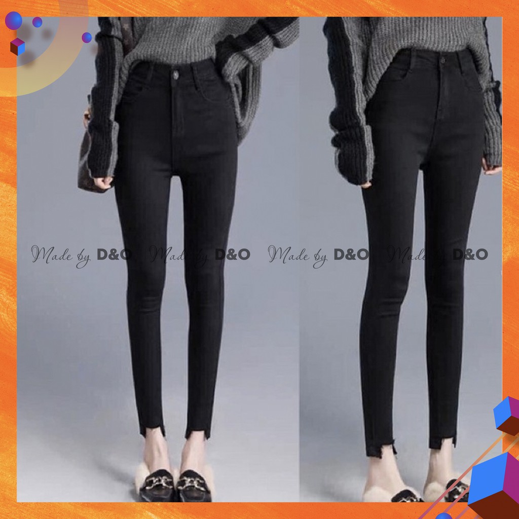[Size 32-36] Quần Jeans ĐEN LƯNG THUN- Lưng Cao Qua Rốn - Lai Cắt U Vuông - Ôm Eo Tôn Dáng - Đen Tuyền
