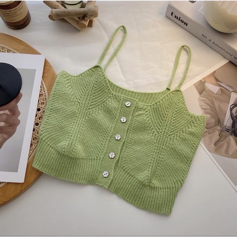 Áo 2 dây 2s nữ len dệt kim khuy cài xinh xắn