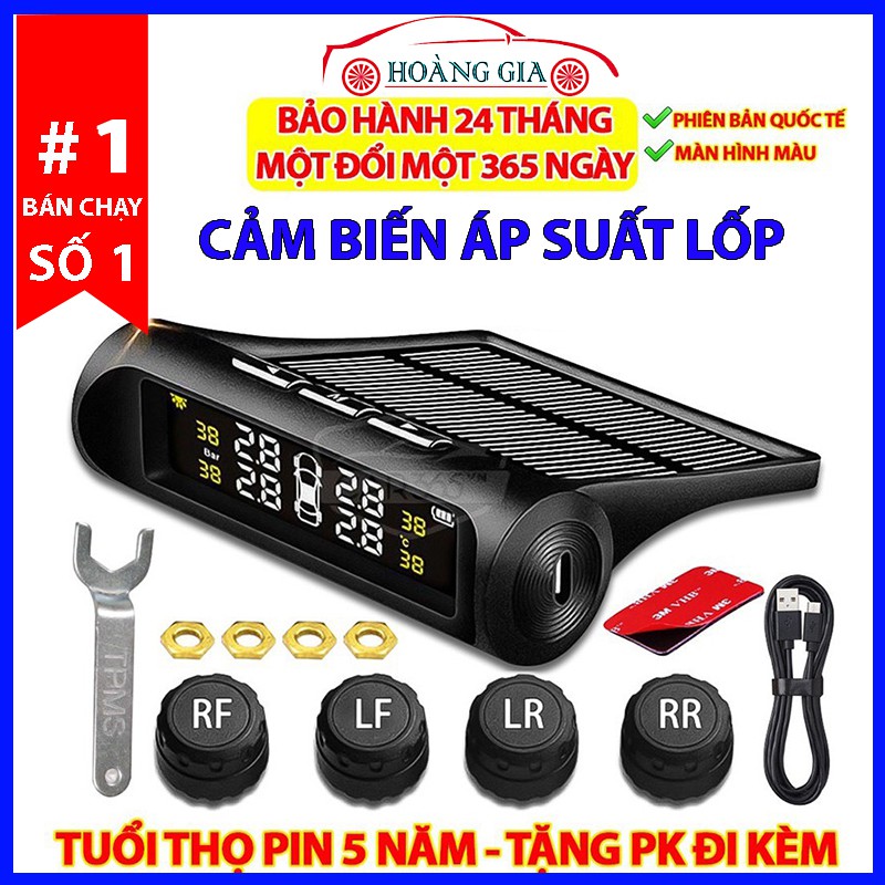 Cảm Biến Áp Suất Lốp TPMS – Cảm Biến Áp Suất Lốp Ô Tô – Pin Sạc Năng Lượng Mặt Trời – Màn Hình LCD – Tuổi Thọ Pin 5 Năm