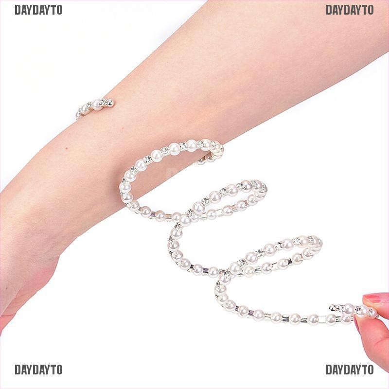 Vòng đeo tay co giãn nhiều lớp bằng ngọc trai pha lê lấp lánh