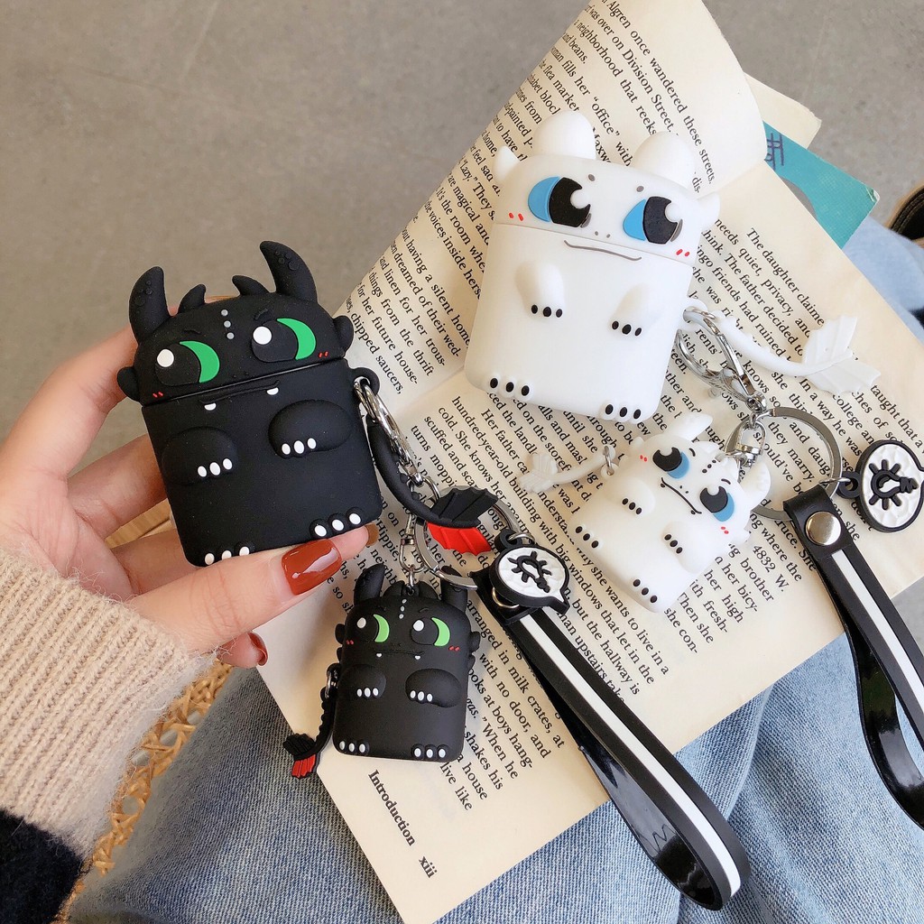 Vỏ Ốp Case Bảo Vệ Bao Đựng Tai Nghe Không Dây Bluetooth Airpod 1/2/Pro/i12/i9/i7/tws -Hình Răng Sún Rồng Đen - Trắng