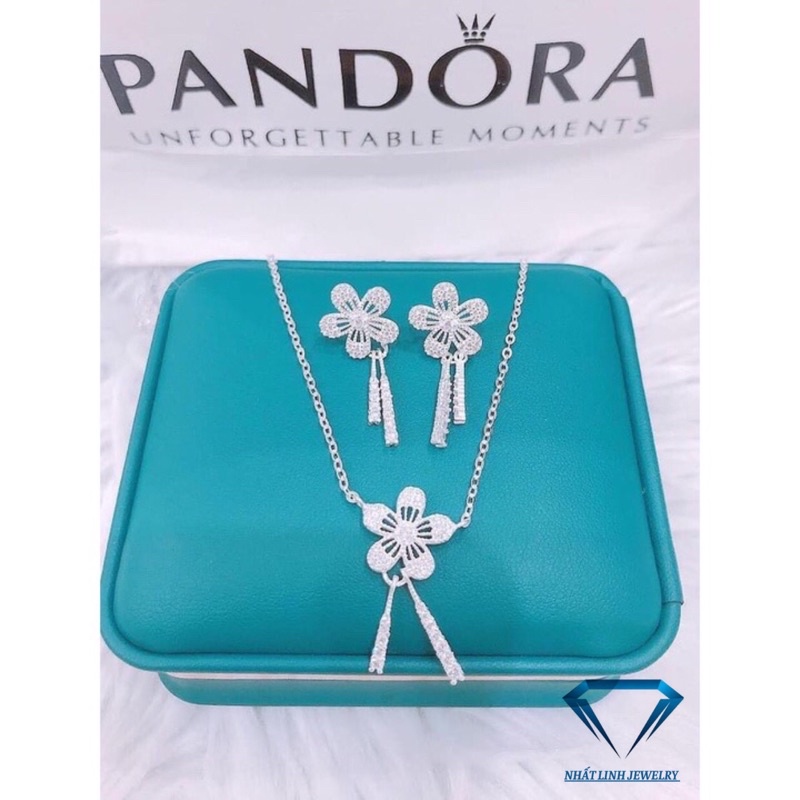 Bộ trang sức nữ bạc ta mặt hoa đính đá dáng dài sang chảnh - Kho sỉ bạc Nhất Linh