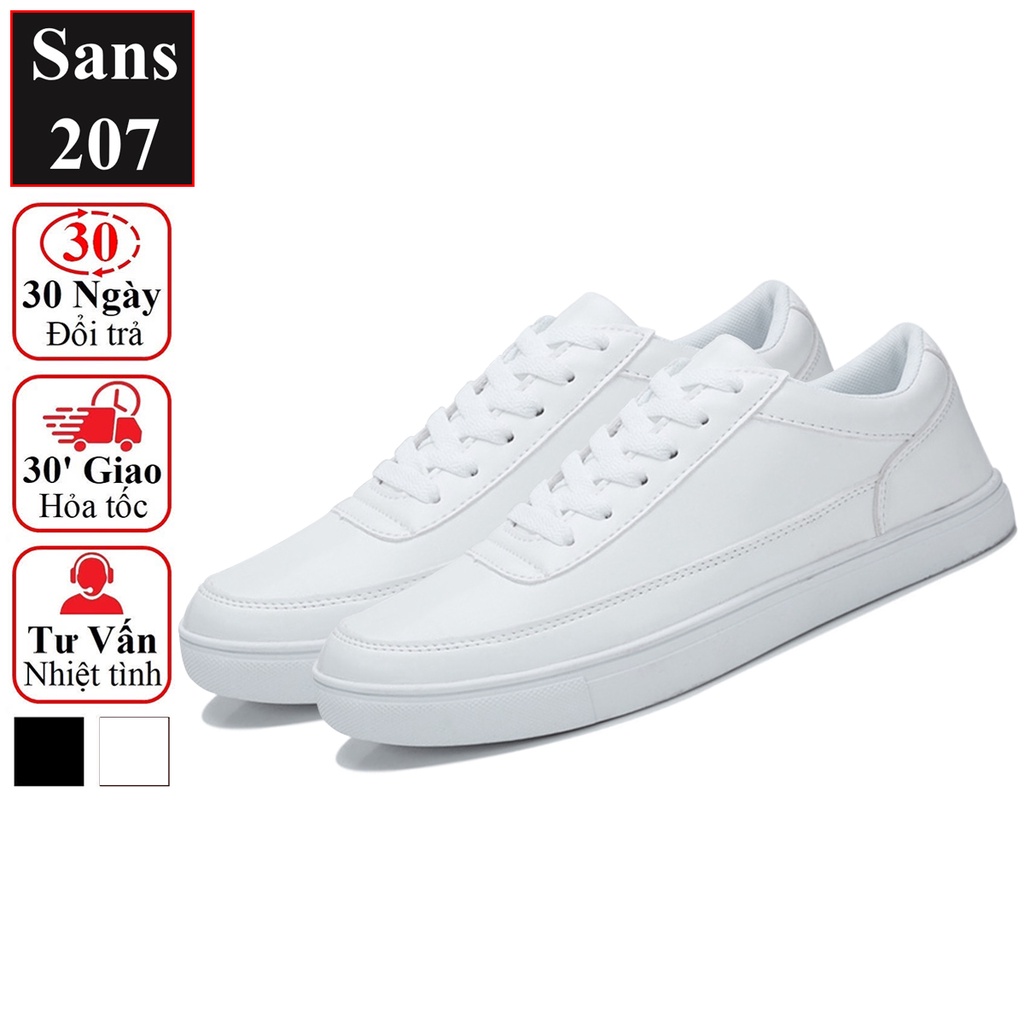 Giày thể thao nam full trắng đen Sans207 sneakers basic đơn giản buộc dây sport đế bằng