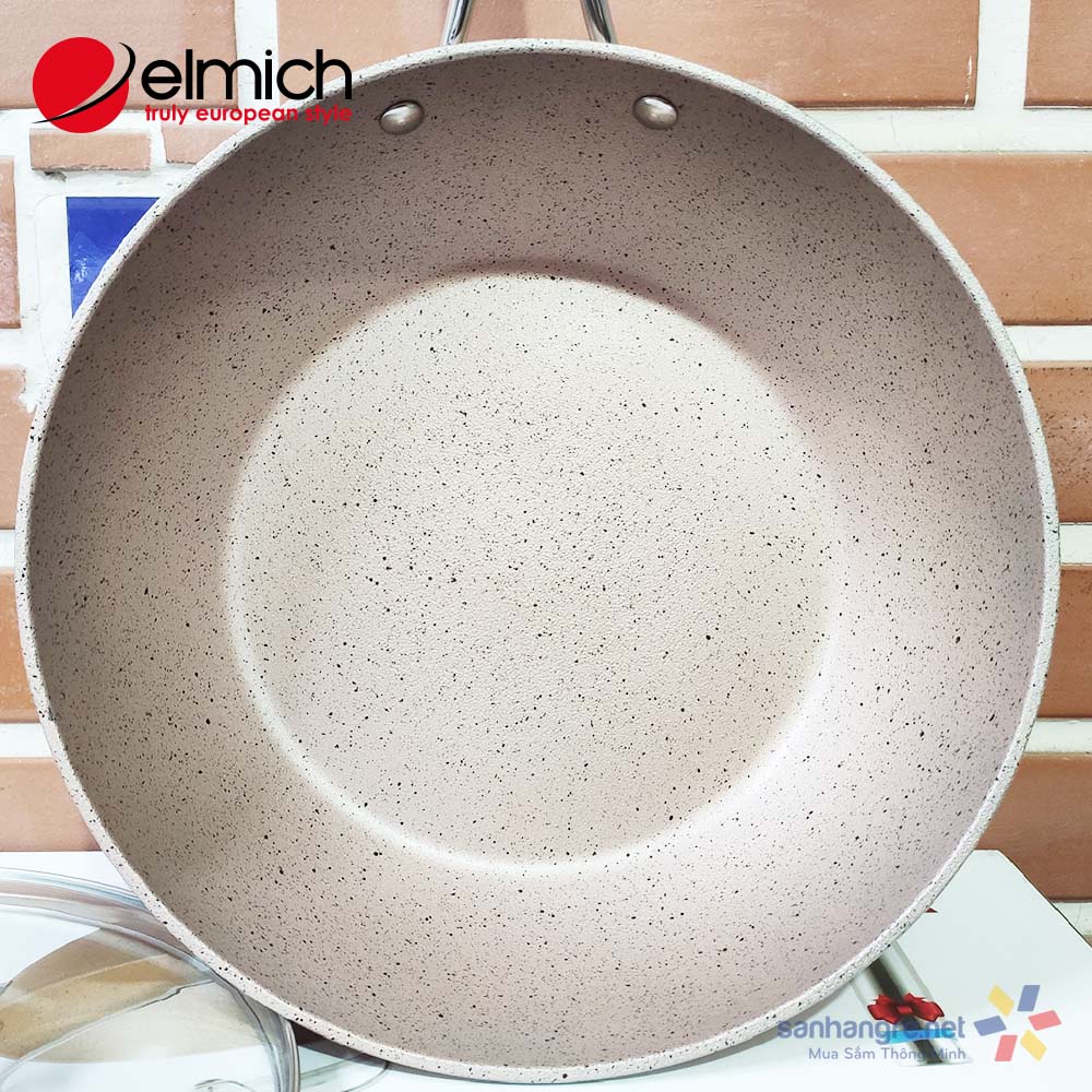 Chảo sâu lòng vân đá chống dính Elmich EDA-025 đáy từ vung kính size 28cm