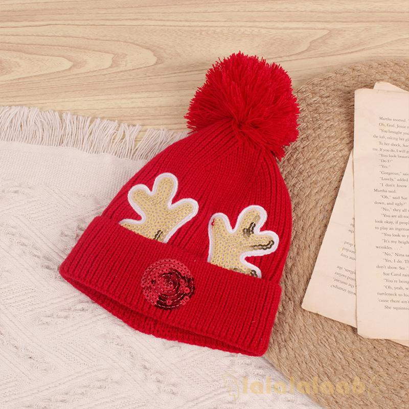 Mũ len dệt kim đính kim sa lấp lánh đen/đỏ/ trắng sữa cho bé vào mùa thu đông
