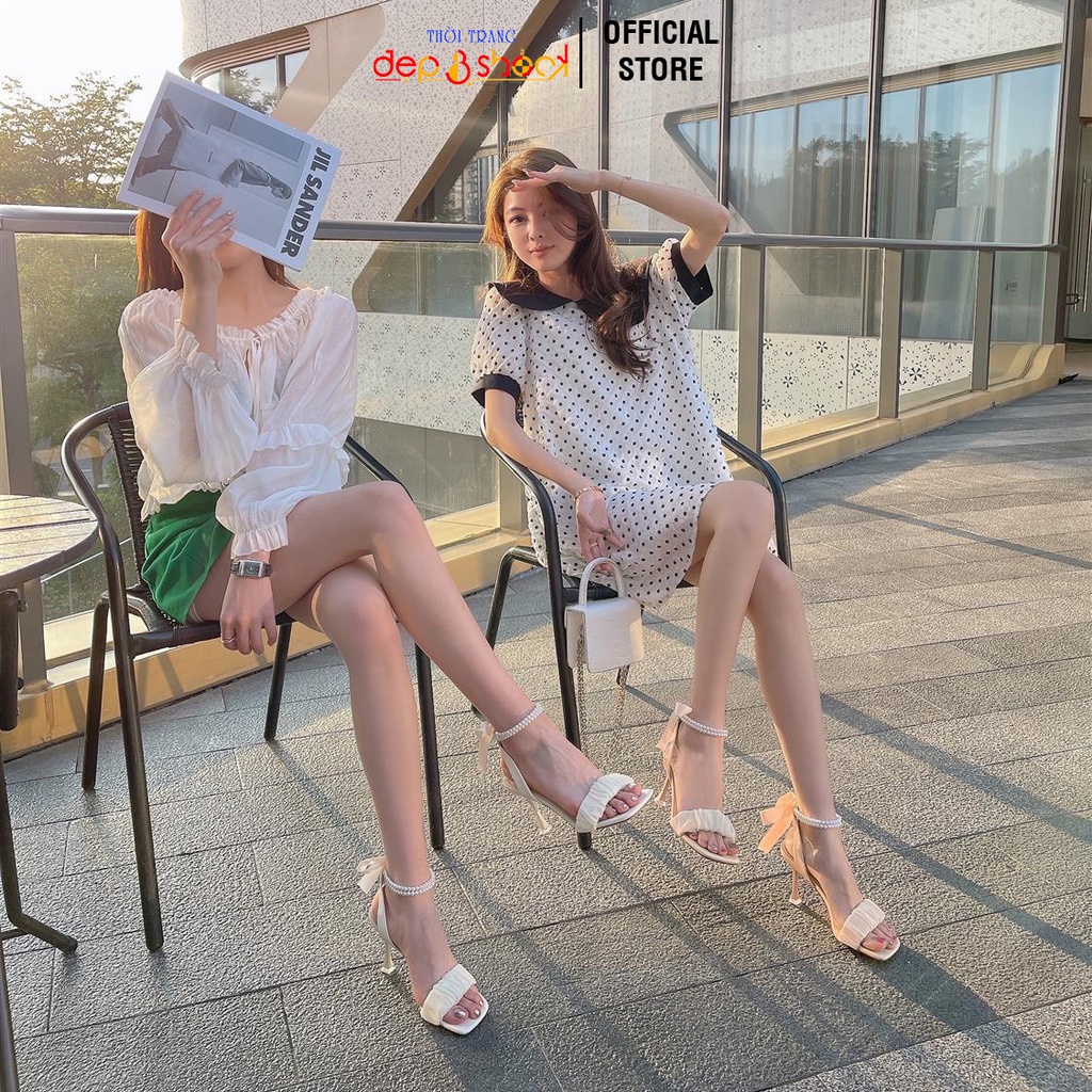 Giày cao gót Big Size Quai Ngang bèo nhún gót nhọn 7 phân - Giày Sandal nữ Size lớn 42 43 Cao Cấp Depvashock