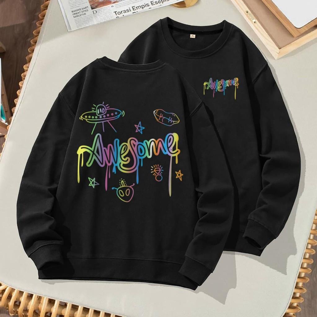 Áo Nỉ Sweater AWESOME Phản quang HOT TREND Trắng, Đen - Chất Nỉ Cao Cấp, Dài Tay Form Rộng,  Nam Nữ giá Rẻ