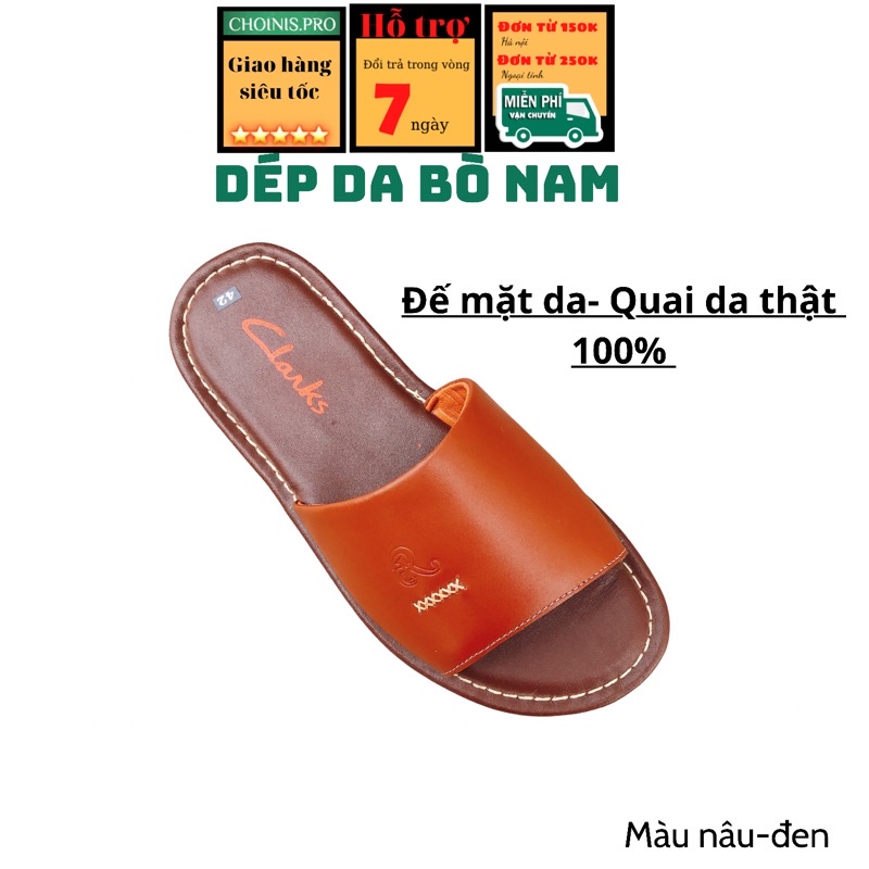 Dép quai ngang nam da bò thật CHOINIS cao cấp