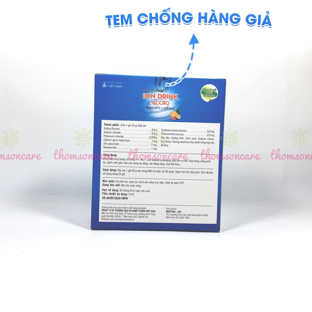 Nước điện giải ion drink powder Oresol hộp 5 gói vị chanh leo Orezol - Bù nước khi ốm sốt, chơi thể thao