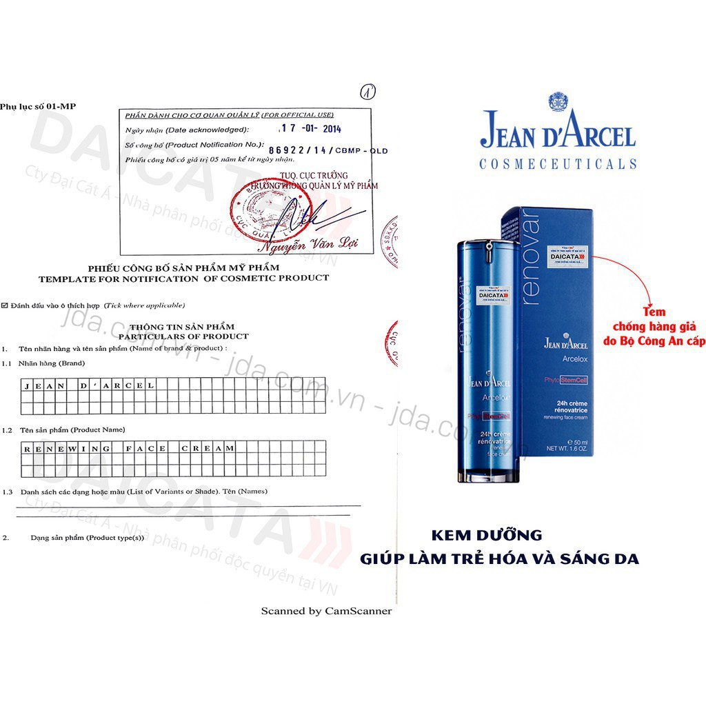 Kem dưỡng giúp làm trẻ hóa và sáng da Jean D'Arcel Renewing Face Cream 50ml