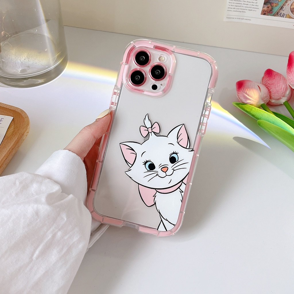 Ốp Điện Thoại Chống Sốc In Hình Mèo Hoạt Hình Đáng Yêu Có Viền Bảo Vệ Toàn Diện Cho