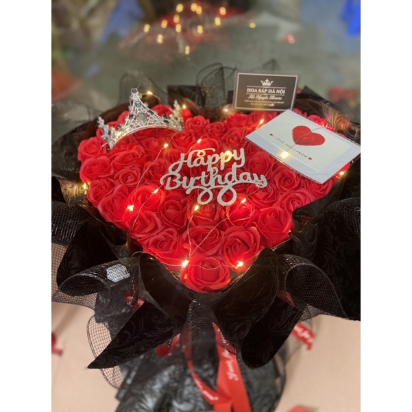 [Hoa sáp thơm - quà 14/2]_ Bó hoa hồng sáp  60 bông kết hợp lưới siêu sang tặng kèm đèn nháy và full toping