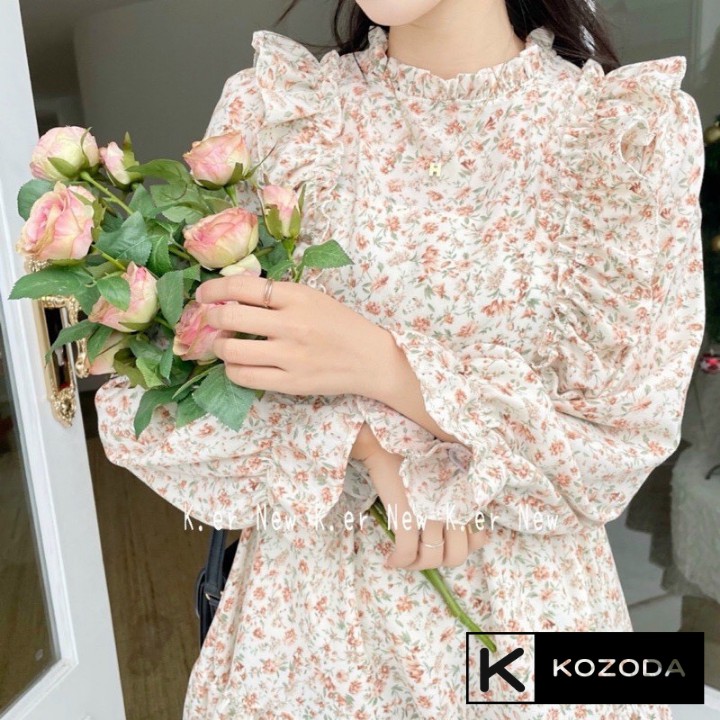 Váy Hoa Nhí Đầm Voan Dáng Dài đẹp dễ thương dáng xòe có lớp lót Quảng Châu kozoda D1