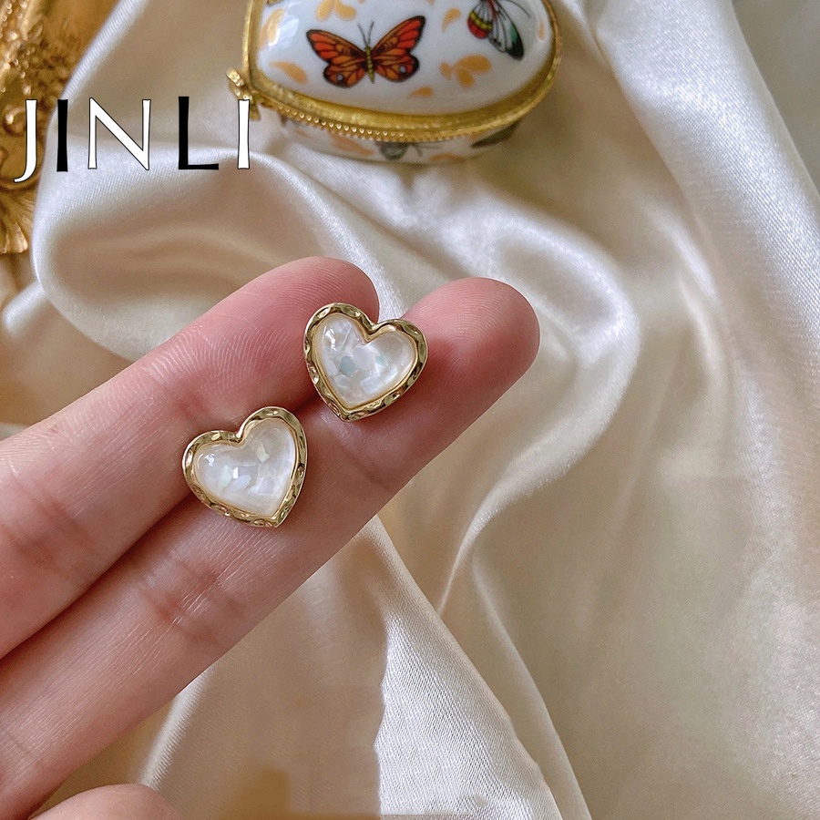 Đôi khuyên tai hình trái tim đính đá opal hợp thời trang cho nữ