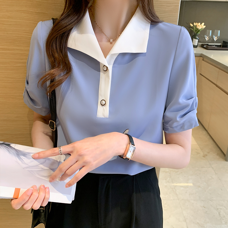 Sơ Mi Nữ Cổ Bẻ Tay Ngắn Phong Cách Hàn Quốc | BigBuy360 - bigbuy360.vn
