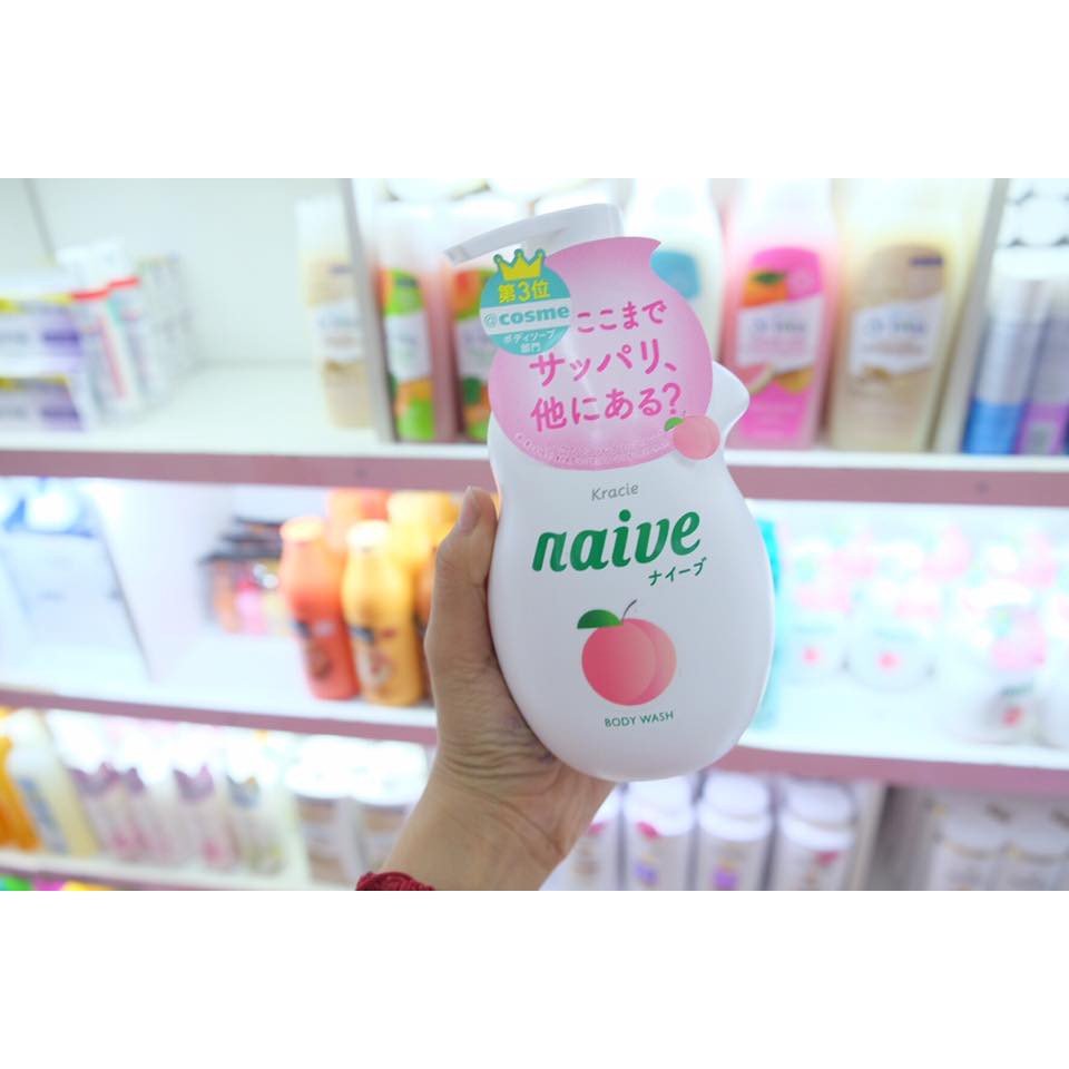 Sữa tắm Kracie Naive Body Wash 530ml của Nhật Bản Giữ ẩm và dưỡng da mềm mại, mịn màng