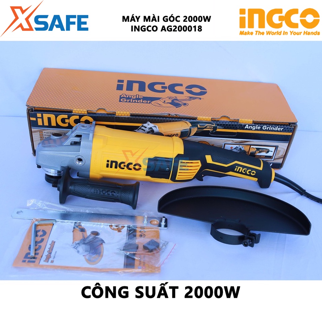 Máy mài góc INGCO AG200018 Máy mài cầm tay công suất 2000W, tốc độ không tải 8450rpm, đường kính đĩa mài 180mm, trục M14